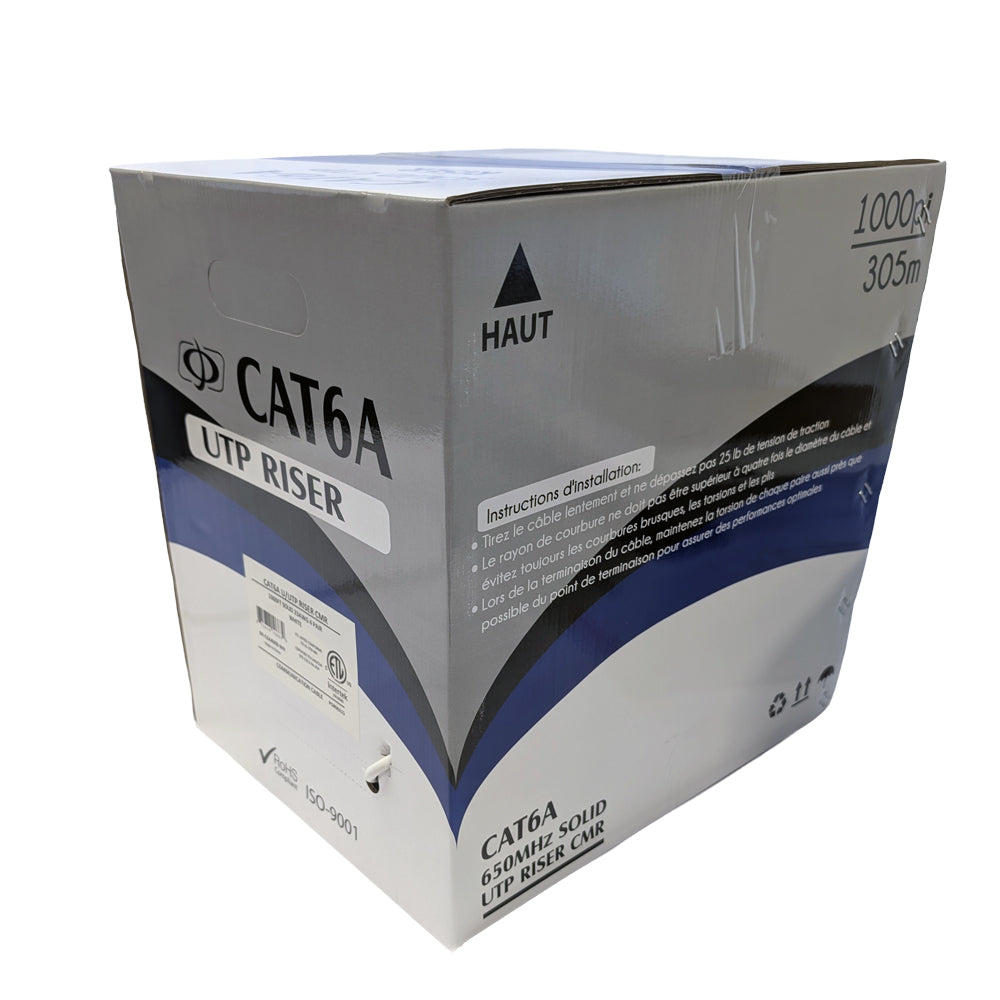 1000ft 4 Pair CAT6A Solid U/UTP 650Mhz 23AWG CMR Riser Bulk Cable