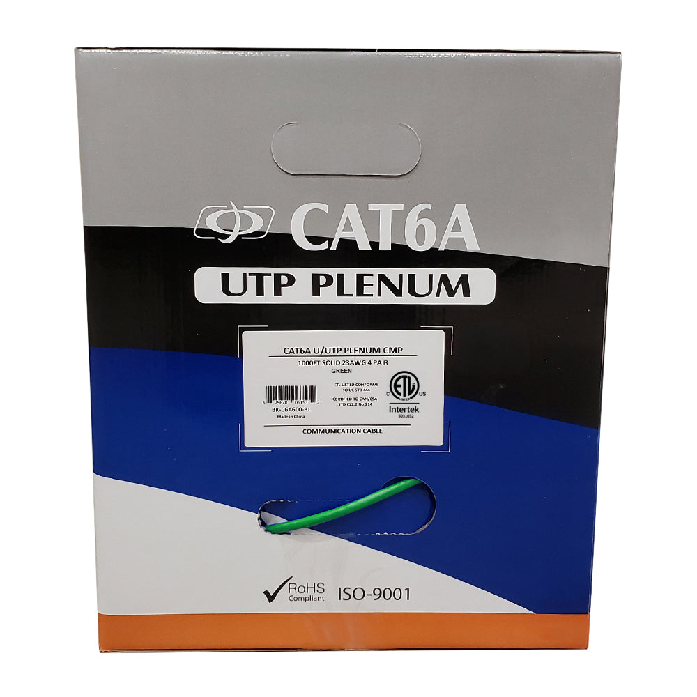 1000ft CAT6A Solid U/UTP 650Mhz 23AWG CMP Plenum Bulk Cable