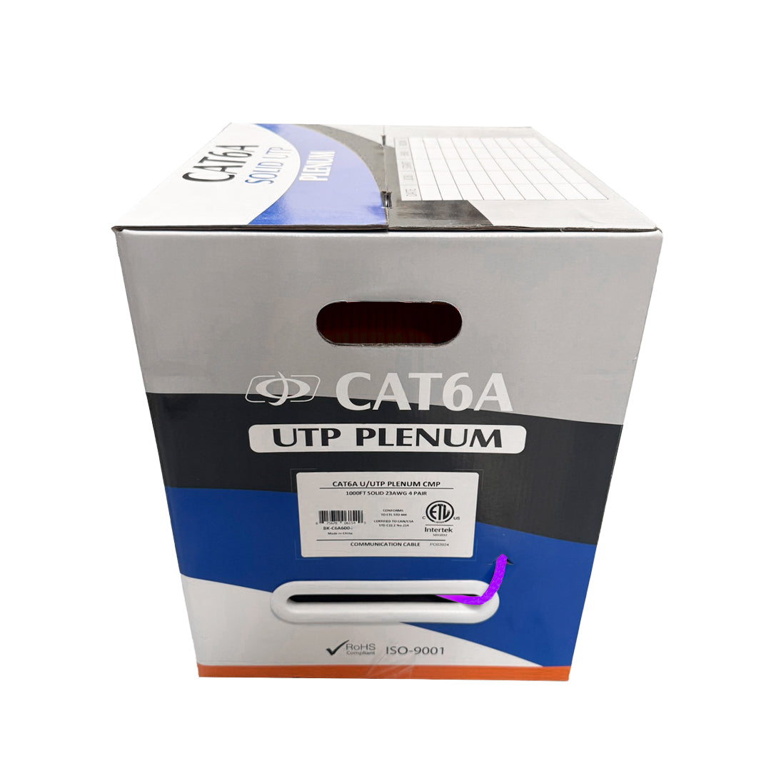 1000ft CAT6A Solid U/UTP 650Mhz 23AWG CMP Plenum Bulk Cable