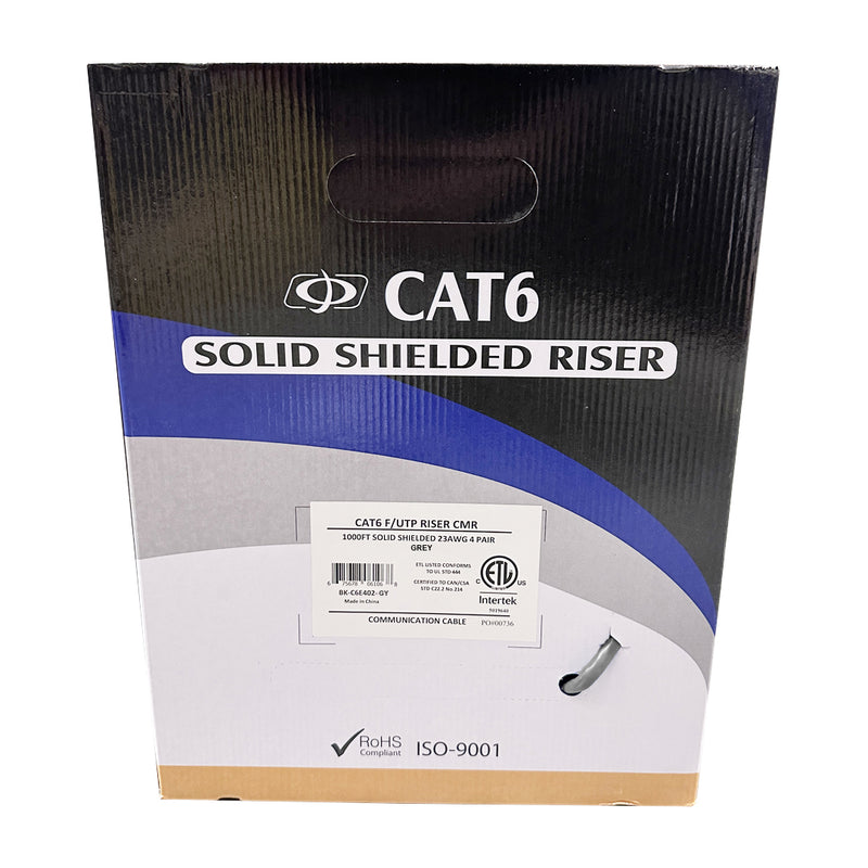 1000ft 4 Pair CAT6 550Mhz F/UTP Solid 23AWG CMR Riser Rated Bulk Cable