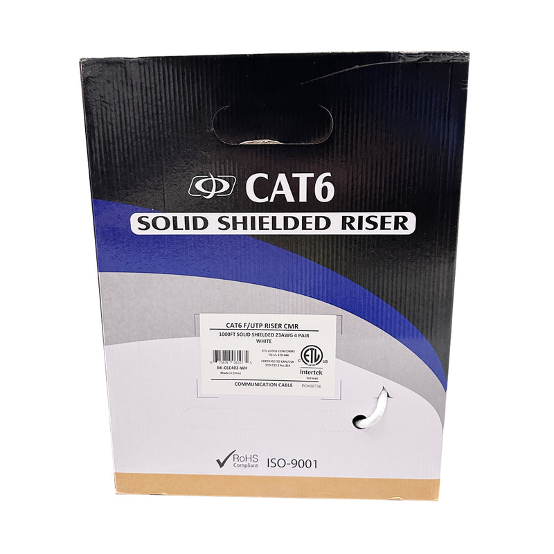 1000ft 4 Pair CAT6 550Mhz F/UTP Solid 23AWG CMR Riser Rated Bulk Cable