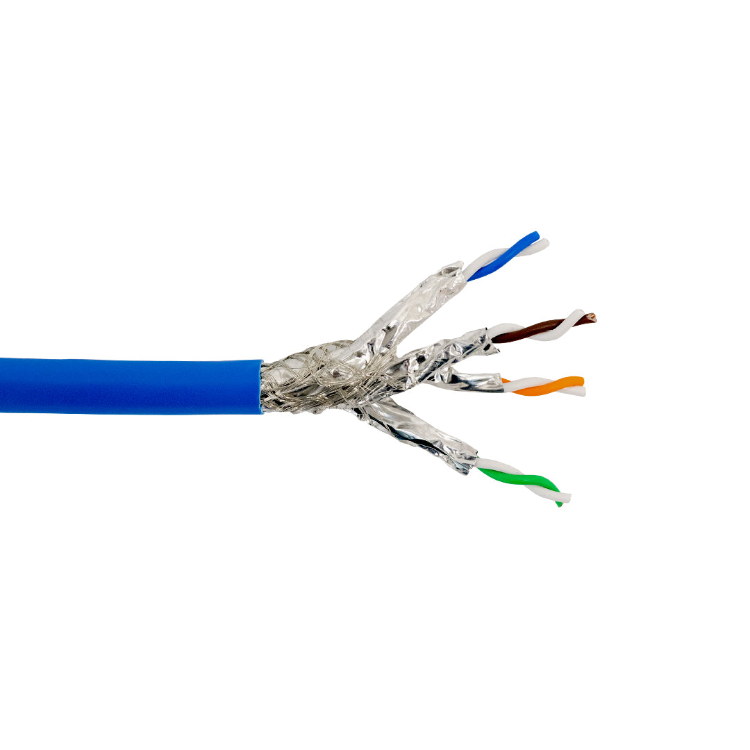 1000ft 4 Pair CAT8 22 AWG Solid Shielded S/FTP CMR Riser Bulk Cable - BLUE