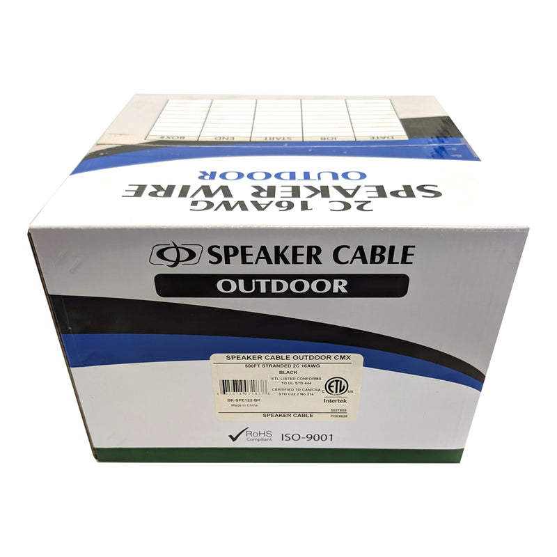 500ft 2C 16AWG Outdoor Bulk Speaker Cable - CMX - Black