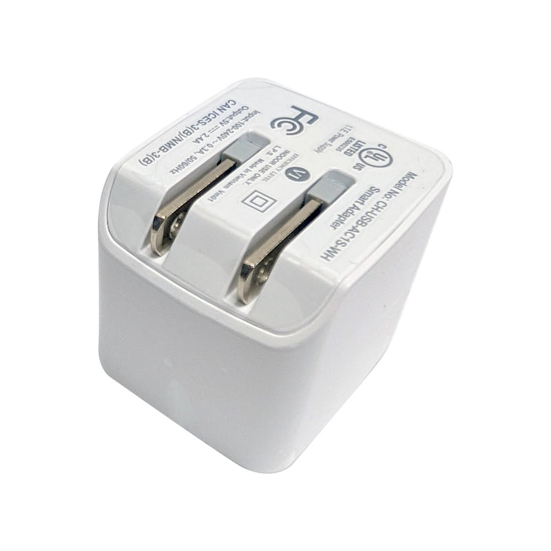 USB A female to AC (110V) SMART IQ Wall Charger - WHITE (5V/2.4A)