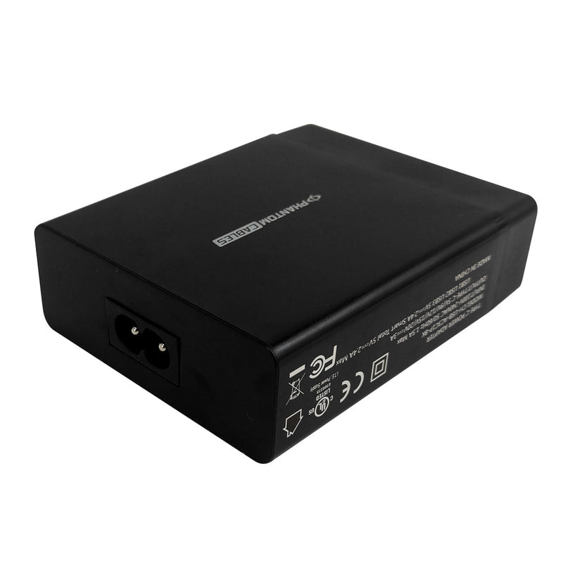 USB 72W Wall Charger with USB Type-C PD (Power Delivery) & 3 USB Type-A Smart IC Ports - Overload Protection - Black