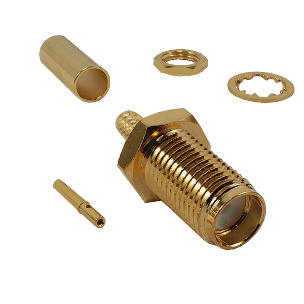 SMA Female Bulkhead Crimp Connector for RG174 (LMR-100) 50 Ohm - Gold