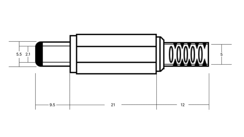 DC Power Connector Male 2.1mm x 5.5mm Plastic Shell