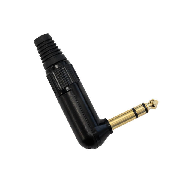 TRS (1/4 inch) Stereo Male Solder Right Angle Connector - Black