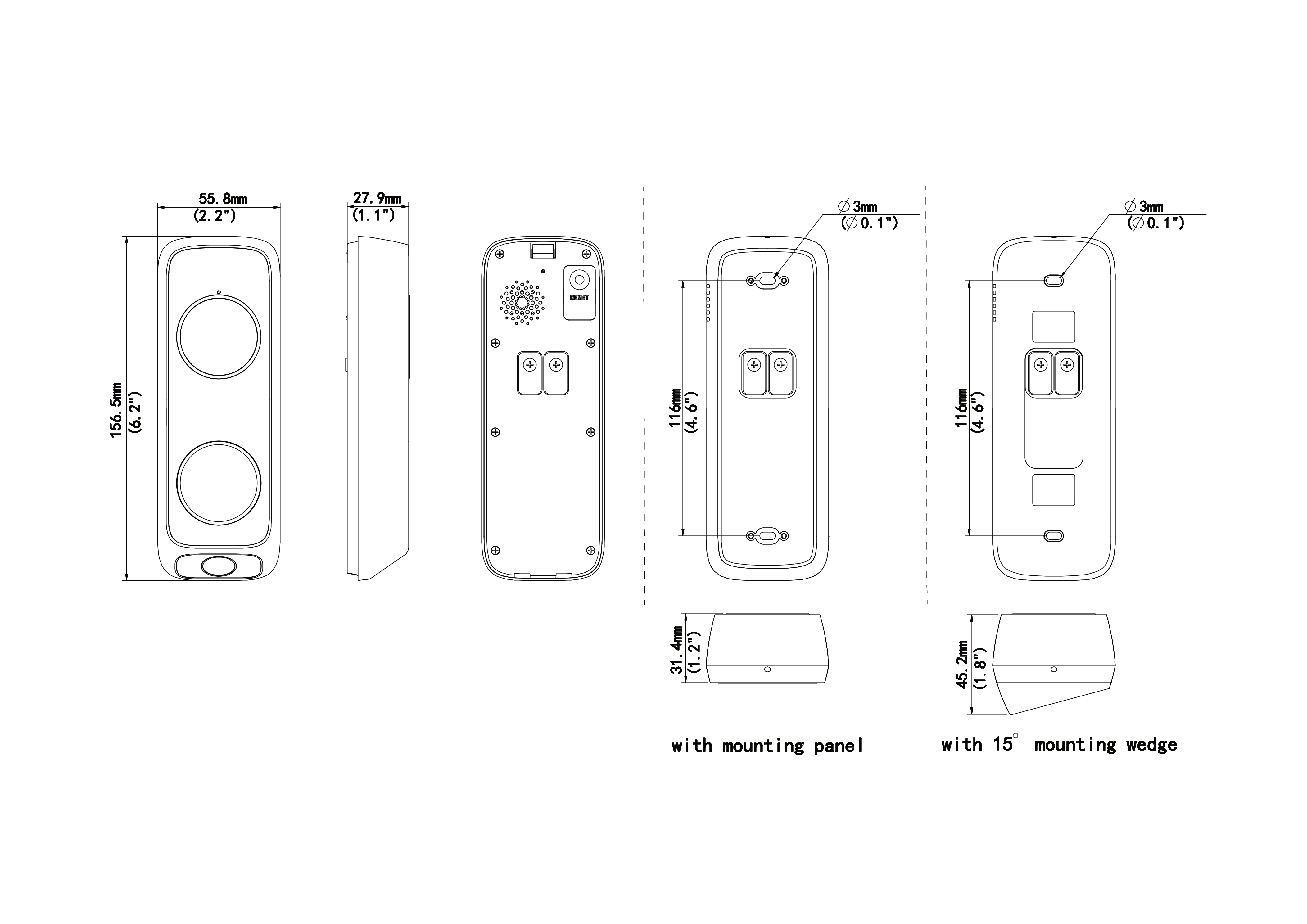 3MP Dual Camera Video Doorbell - WiFi - IR - IP65 - WHITE