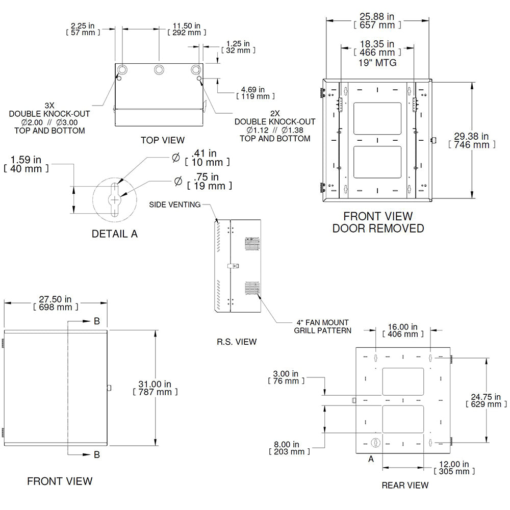 Hammond 8U Vertical Wall Mount Cabinet - Low Profile, 31 inch Height