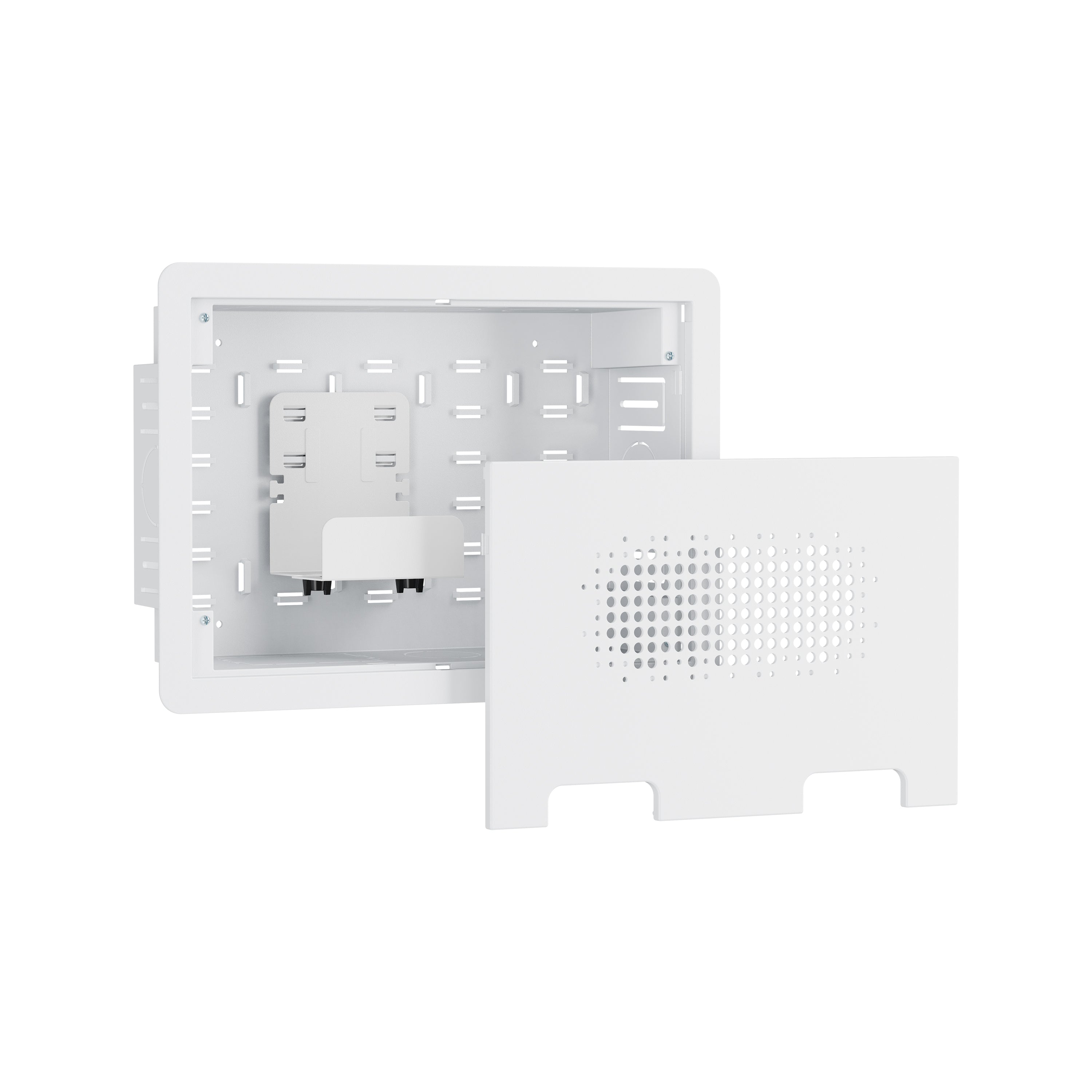 In-wall Media Enclosure Box with Cover 15.7" x 10.9" x 3.9" - One Device Holder - White