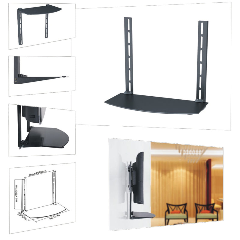 Media Player TV/Bracket Mount Shelf, Glass - Black