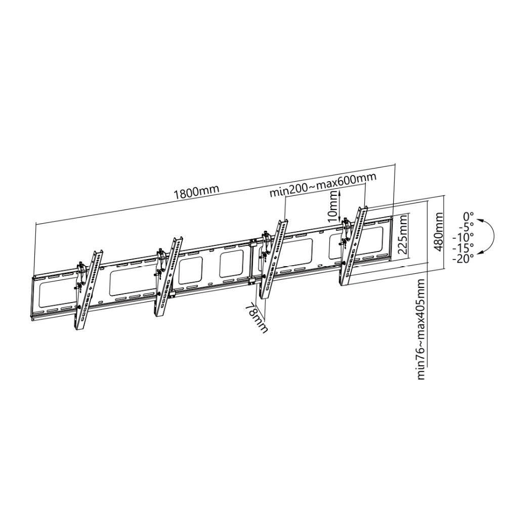 Menu Wall TV Mounting Bracket - Expandable - Fits TV Sizes 45-55 inches - +10/-20 Degree Tilt - Maximum VESA 600x400