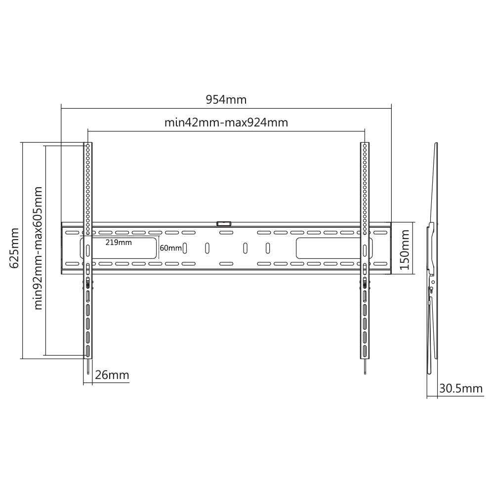Fixed TV Wall Mount Bracket for Flat and Curved LCD/LEDs - Fits Sizes 60-100 inches - Maximum VESA 900x600
