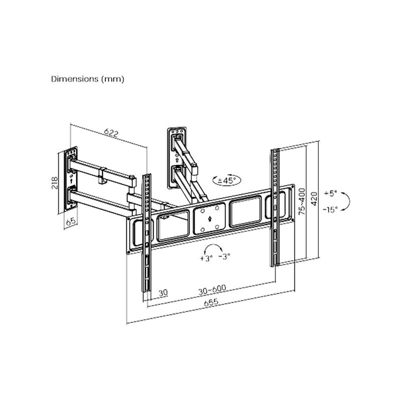 Tilt & Swivel Corner TV Wall Mount Bracket for Flat LCD/LEDS - Fits Sizes 37-70 inches - Maximum VESA 600x400