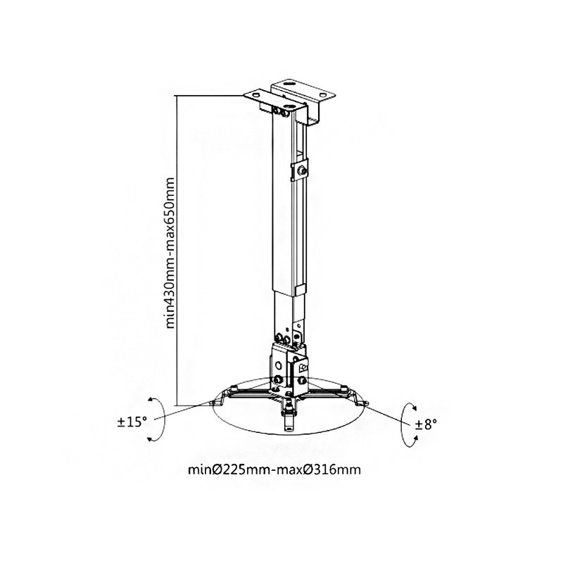 Projector Wall/Ceiling Mount, 4 Arm Tilt & Rotate Adjustable Length 430 to 650mm - Black