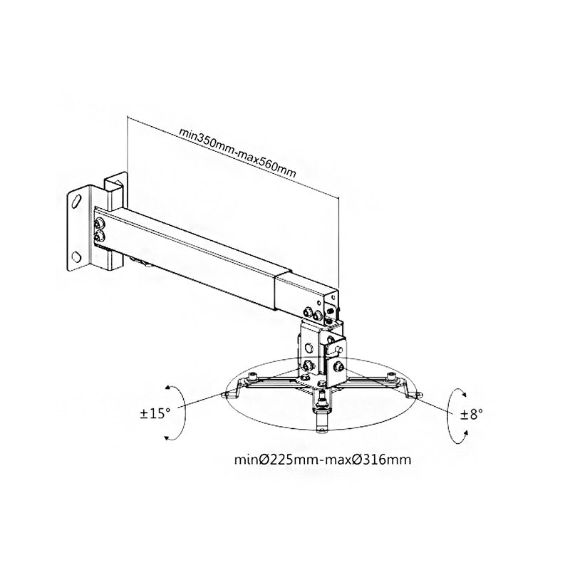 Projector Wall/Ceiling Mount, 4 Arm Tilt & Rotate Adjustable Length 430 to 650mm - Black