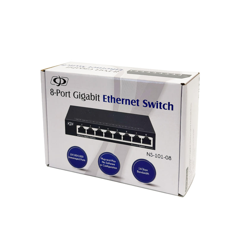 8-Port 10/100/1000Mbps Gigabit Ethernet Network Switch - Desktop/Wall Mount - Unmanaged - 16Gbps Total Bandwidth