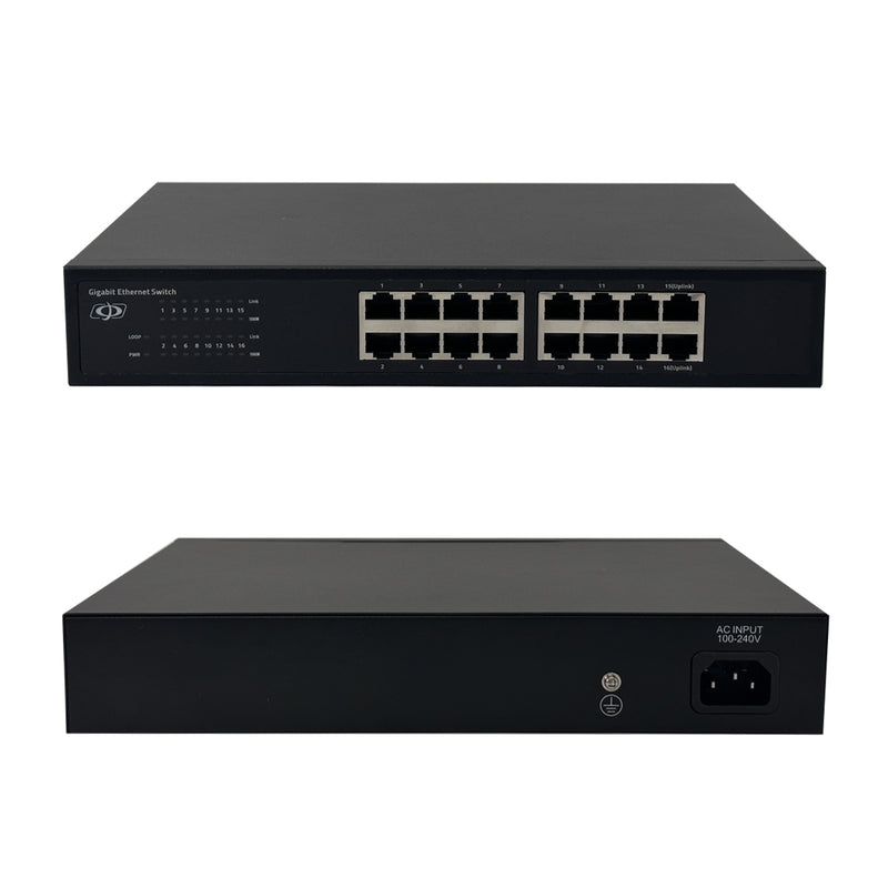 16-Port 10/100/1000Mbps Gigabit Ethernet Network Switch - Desktop/Wall Mount/Rack Mount - Unmanaged - 1U - 32Gbps Total Bandwidth