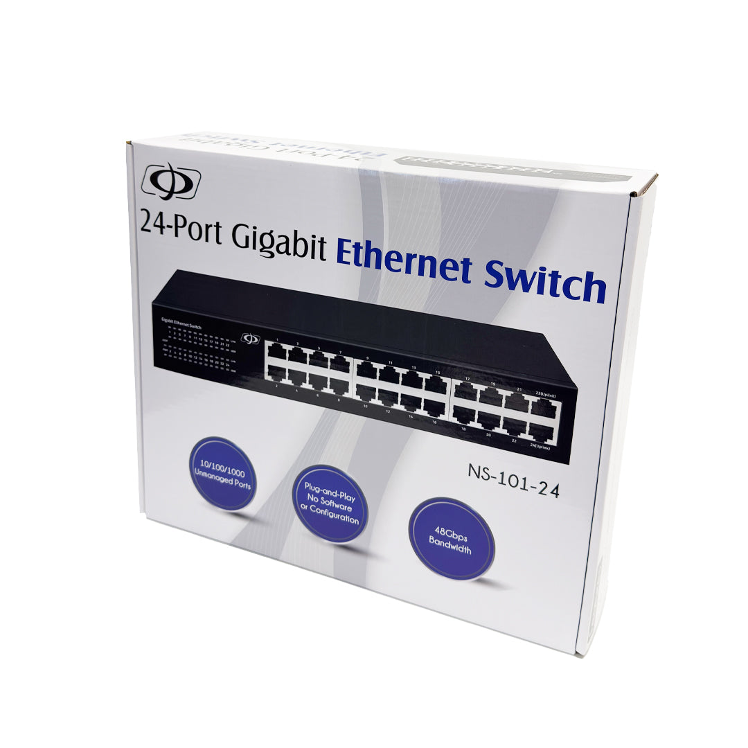 24-Port 10/100/1000Mbps Gigabit Ethernet Network Switch - Desktop/Wall Mount/Rack Mount - Unmanaged - 1U - 48Gbps Total Bandwidth