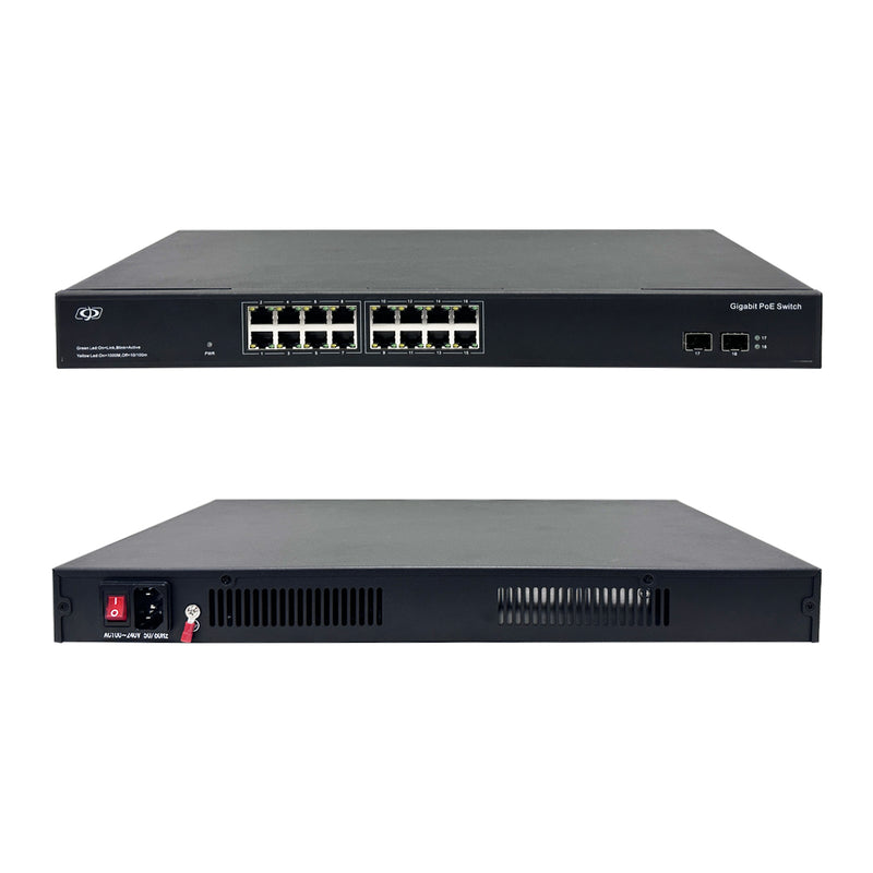 16-Port Gigabit 275W PoE Switch + 2-Port SFP Uplink - Desktop/Rack Mount - Unmanaged - 1U - IEEE802.3af/at