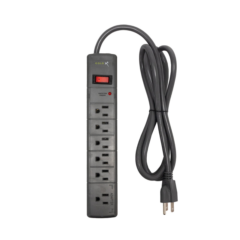 6 Outlet GoldX Surge Protector - 5-15P Plug – 450 Joules - Circuit Breaker - 6ft Power Cord - Black