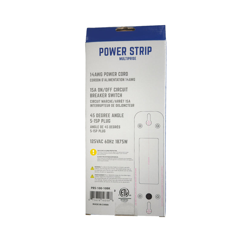 6 Outlet Power Strip - 45 Degree Angle 5-15P Plug - Black