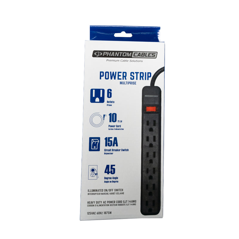 6 Outlet Power Strip - 45 Degree Angle 5-15P Plug - Black