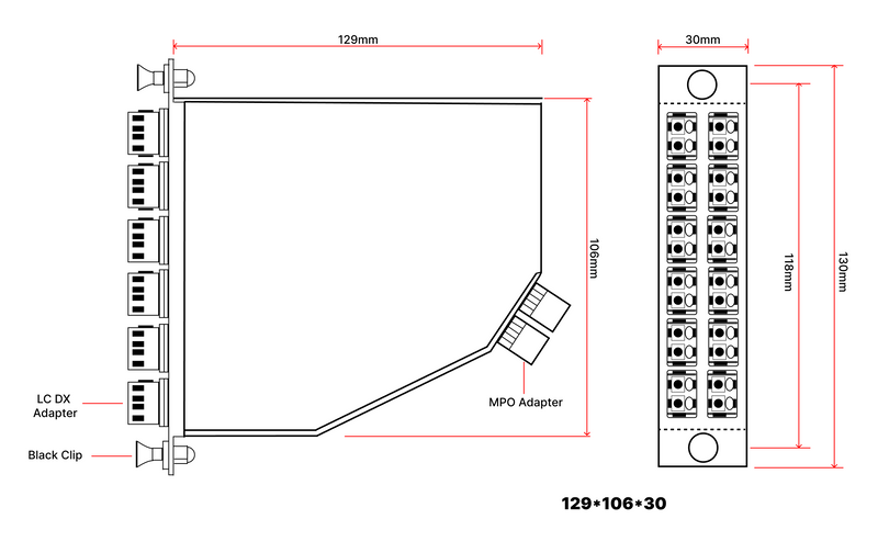 24-Fiber Multimode OM4 LGX Style Cassette 2x MPO Male to 12x LC Duplex - Black