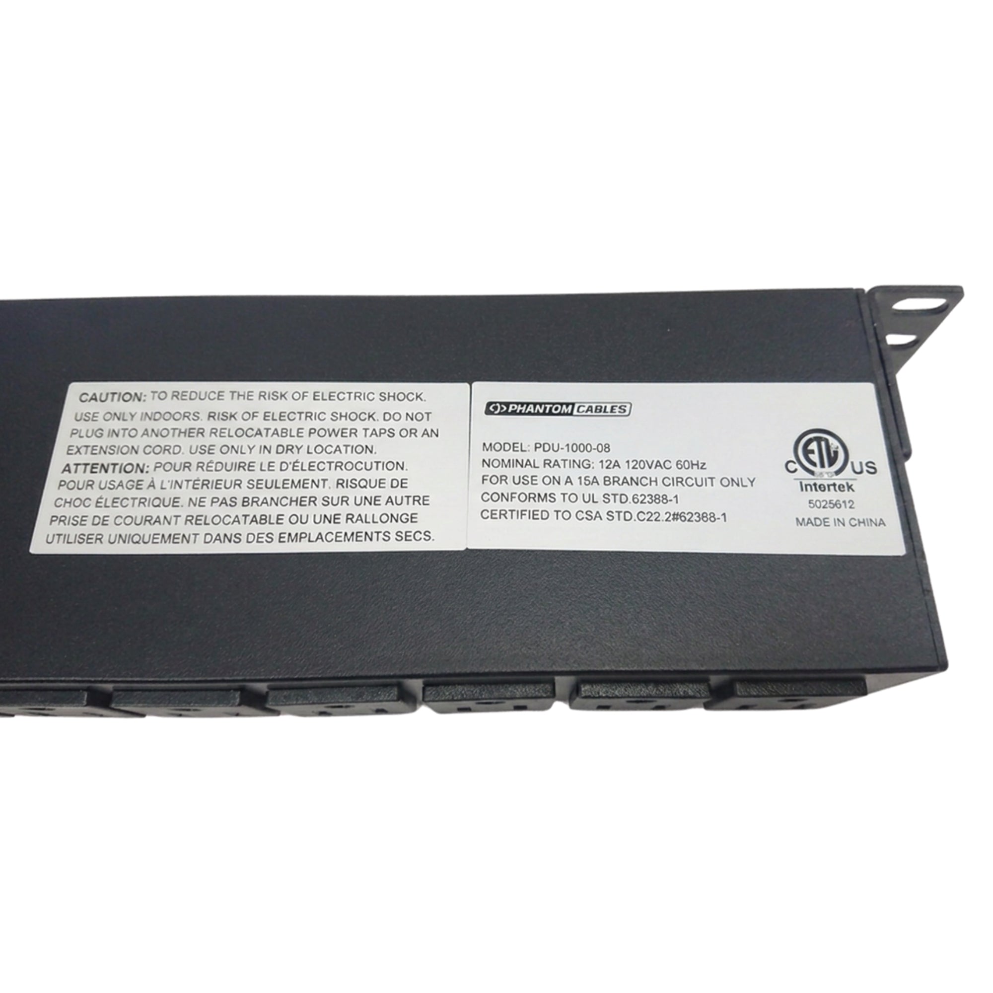 19 Inch Horizontal Rack Mount PDU 8x5-15R Rear 2x5-15R Front With Breaker Switch & 8ft Cord