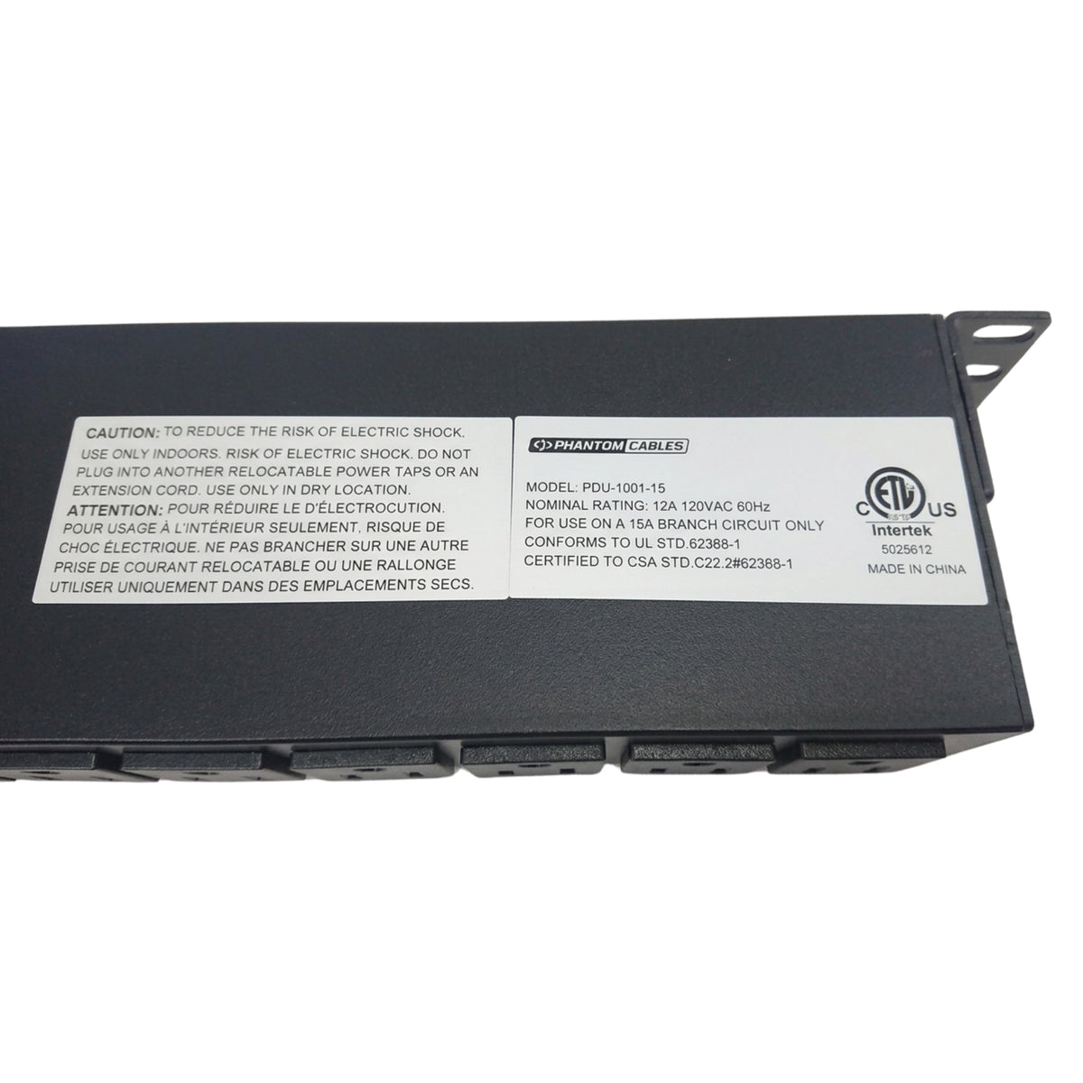 19 Inch Horizontal Rack Mount PDU 12x5-15R Rear 2x5-15R Front With Load Reset & 15ft Cord