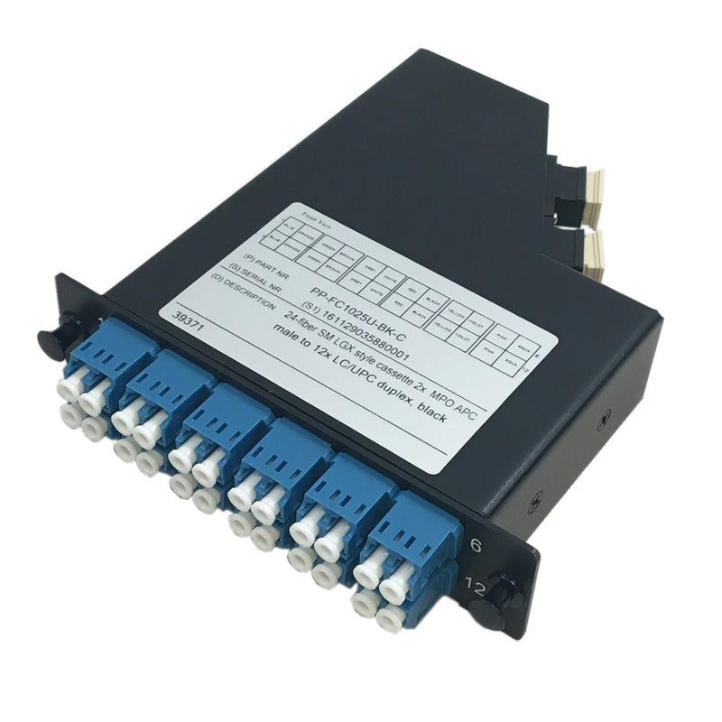 12-Fiber Singlemode LGX Style Cassette MPO Male to 6x LC/UPC Duplex
