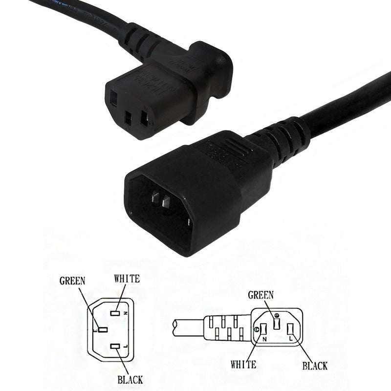 IEC C13 Left Angle to IEC C14 Power Cable - 18AWG - SJT Jacket