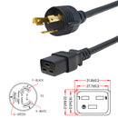 NEMA L6-30P to IEC C19 Power Cable - 12AWG - SJT Jacket