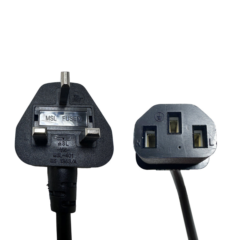 BS1363 (UK) to IEC-C13 - H05VV-F 1.0 (10A 250V) Power Cable