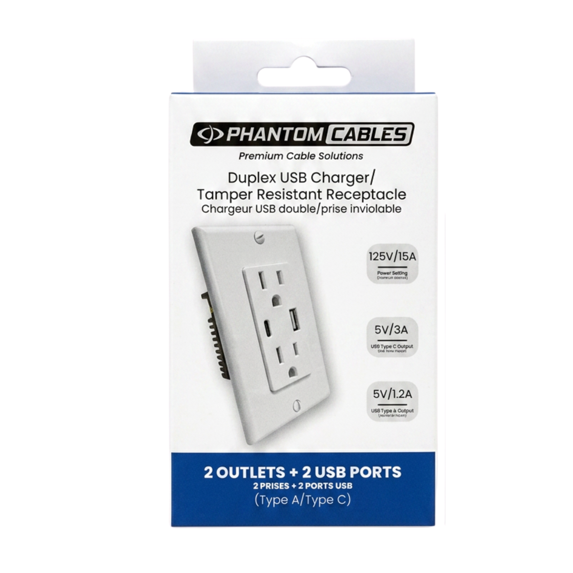 Tamper Resistant Duplex Power Receptacle With Type-A & Type-C USB Ports