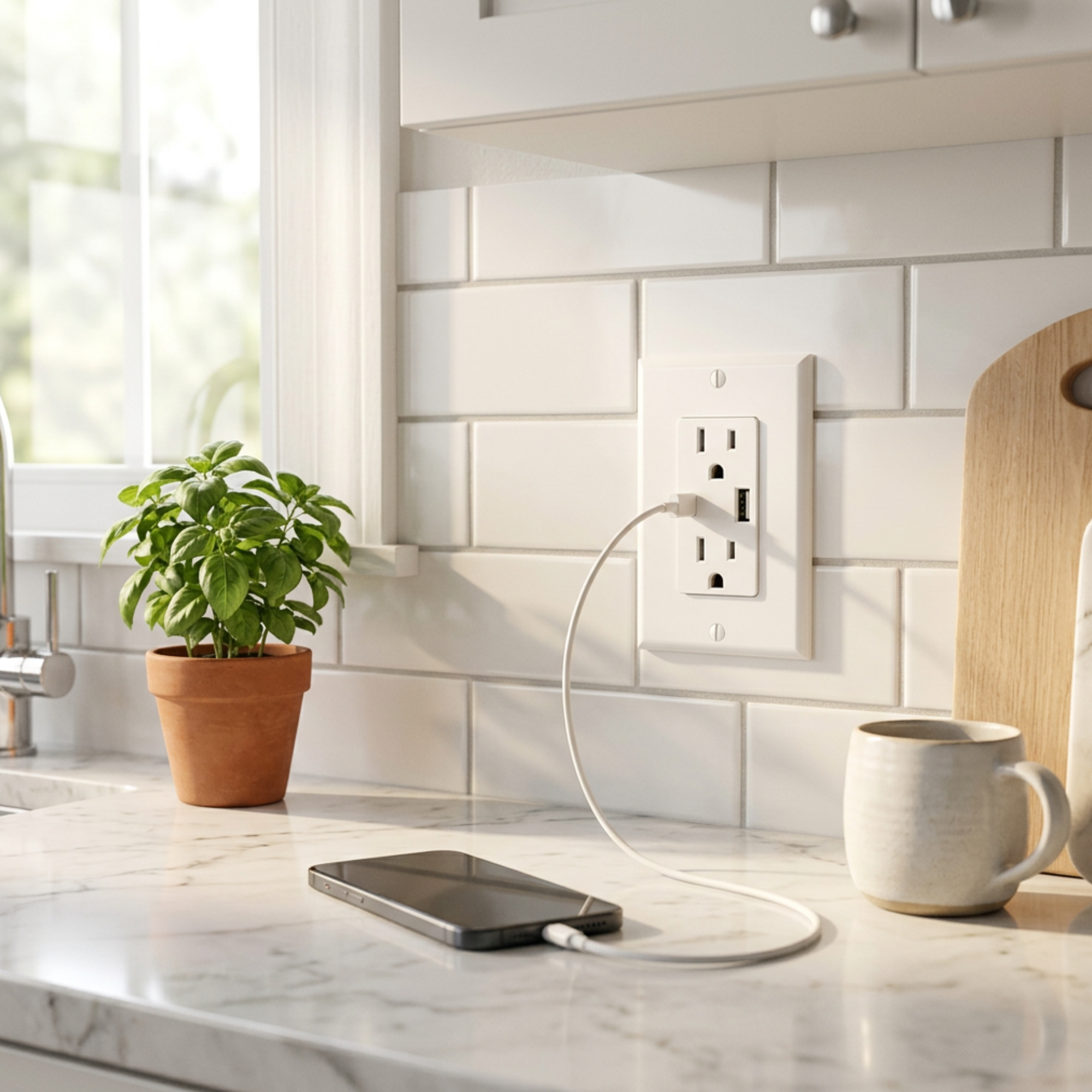 Tamper Resistant Duplex Power Receptacle With Type-A & Type-C USB Ports