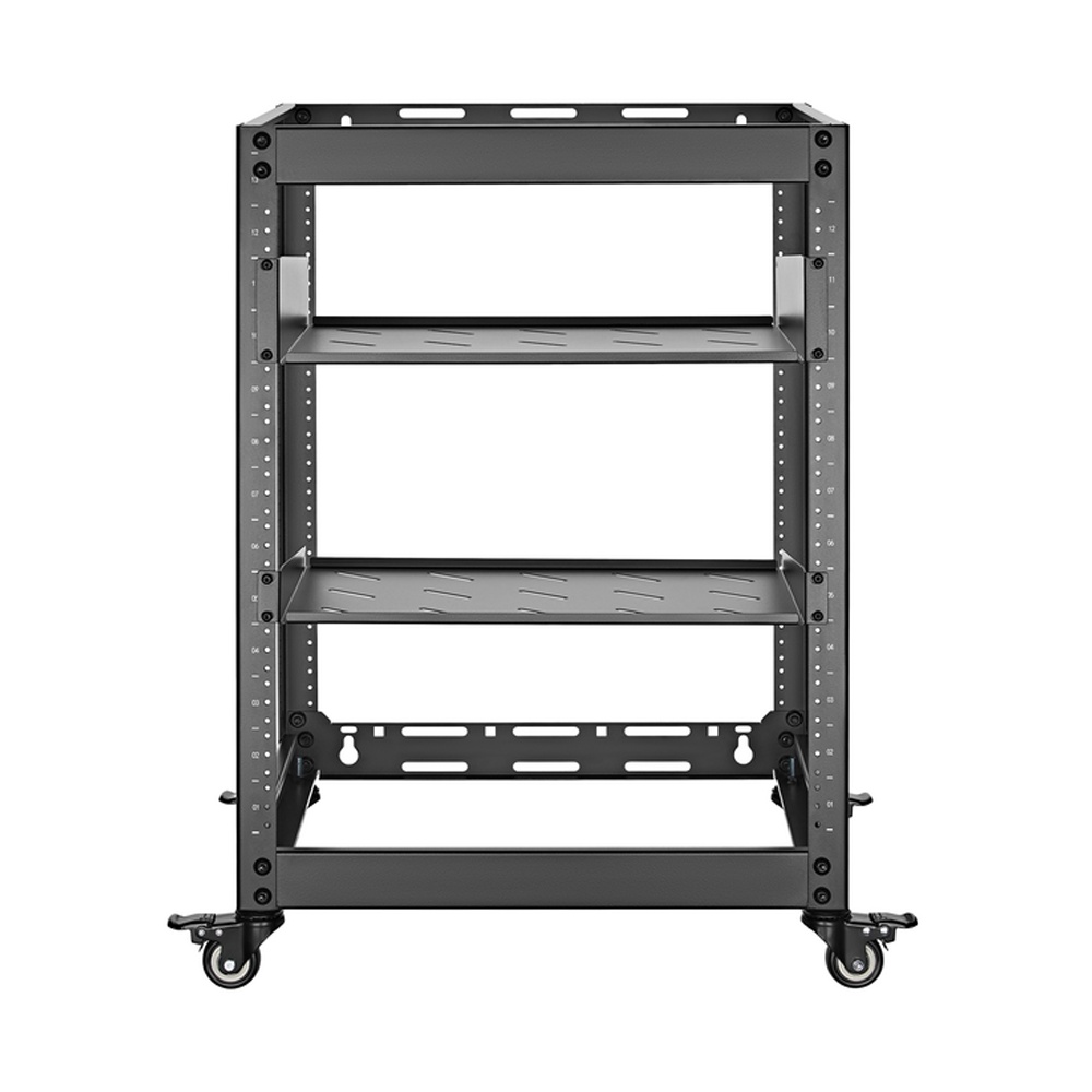 Free Standing Rack Mount 19 inch Open Frame Wall Mount/Free Stand Rack - 2 Vented Shelves - 12U