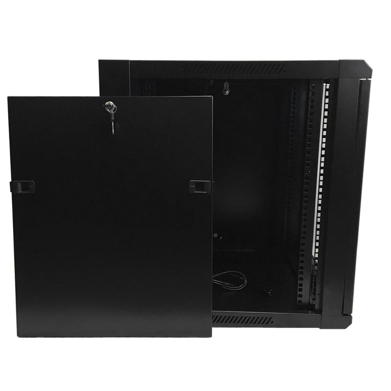 Wall Mount Cabinet 12U x 19.5 inch Usable Depth - Glass Door - Black