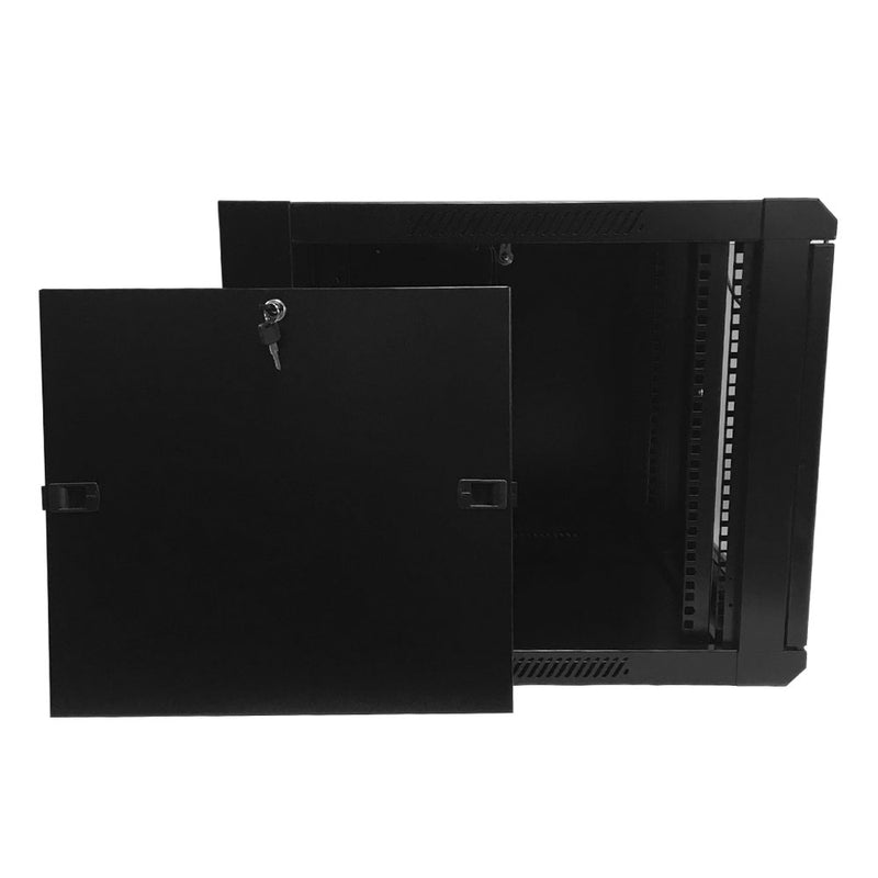 Wall Mount Cabinet 9U x 19.5 inch Usable Depth, Glass Door - Black