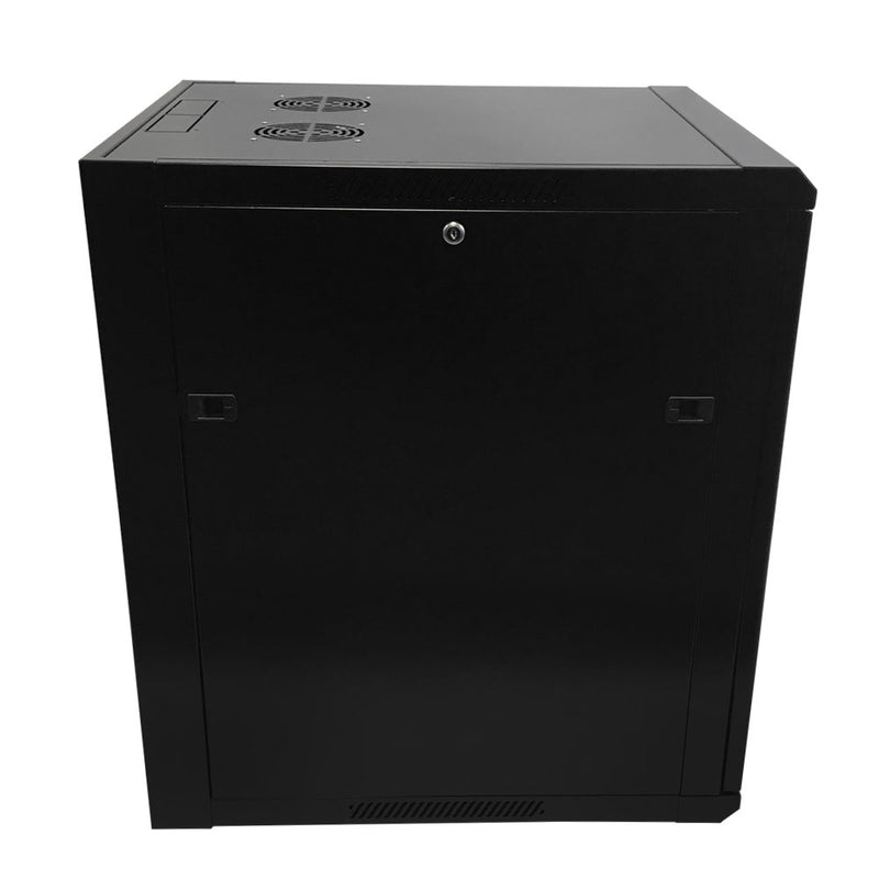 Wall Mount Cabinet 15U x 23 inch Usable Depth, Glass Door - Black