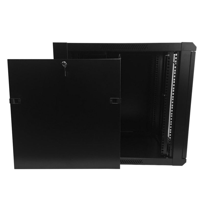 Wall Mount Cabinet 12U x 23 inch Usable Depth, Glass Door - Black
