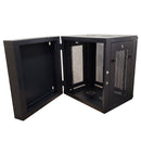 Wall Mount Swing Cabinet 12U x 18.5" Usable Depth - Perforated Doors - Black