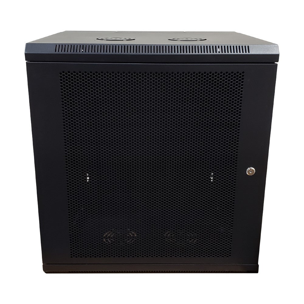 Wall Mount Swing Cabinet 12U x 18.5" Usable Depth - Perforated Doors - Black