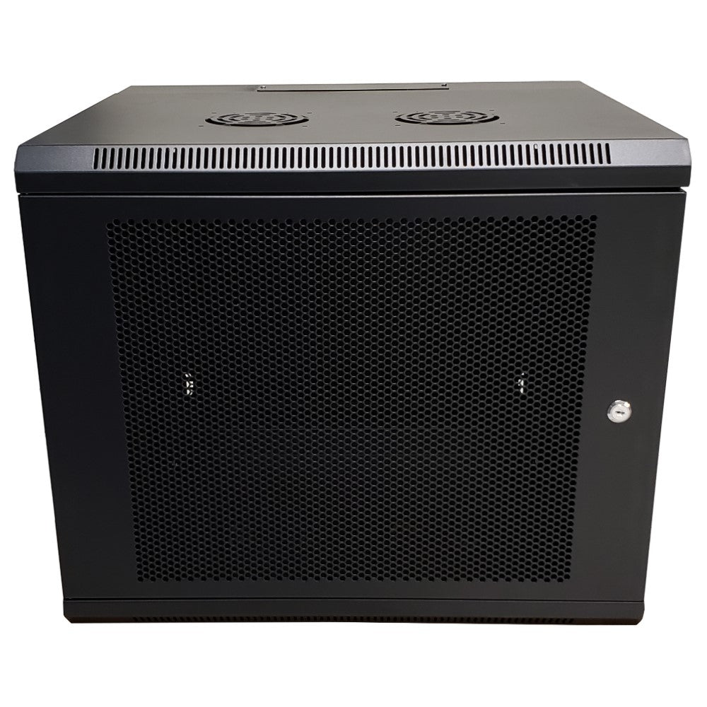Wall Mount Swing Cabinet 9U x 18.5" Usable Depth - Perforated Doors - Black