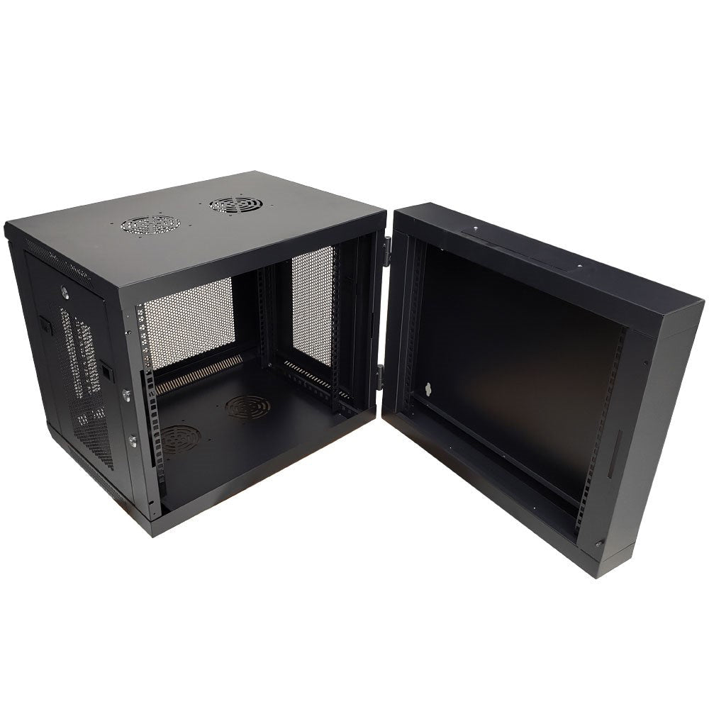 Wall Mount Swing Cabinet 9U x 18.5" Usable Depth - Perforated Doors - Black
