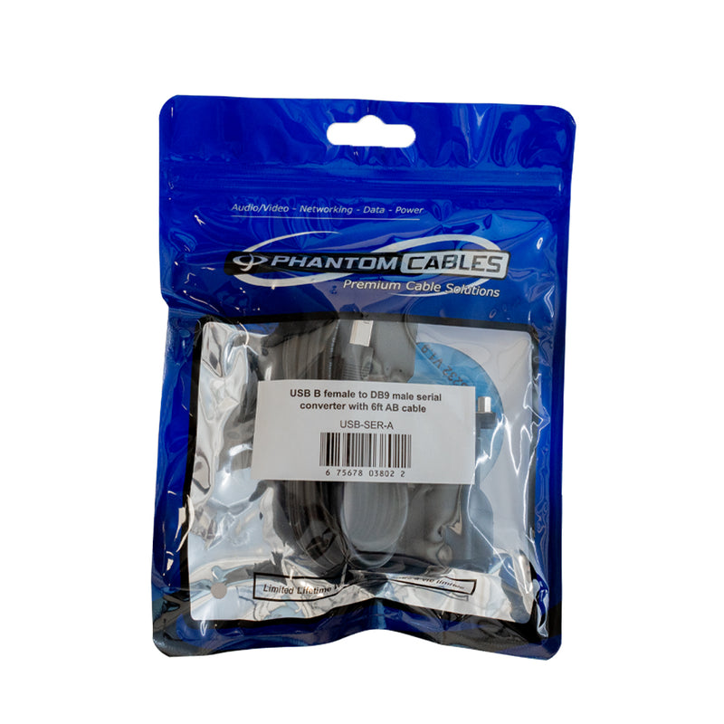 USB B Female to DB9 Male Serial Converter with 6ft USB A Male to USB B Male Cable