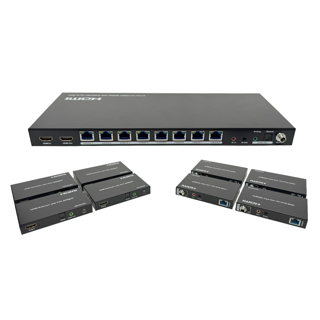 1x8 HDMI Splitter Extender - 60m (4K 60Hz 4:4:4) with Loop out & Recei