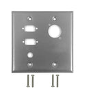 Double Gang - 2x ICDB Cutout  - 1x 3/8 inch Hole - 1x D-Cut - Stainless Steel Wall Plate