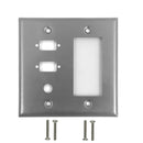 Double Gang - 2x ICDB Cutout  - 1x 3/8 inch Hole - 1x Decora - Stainless Steel Wall Plate